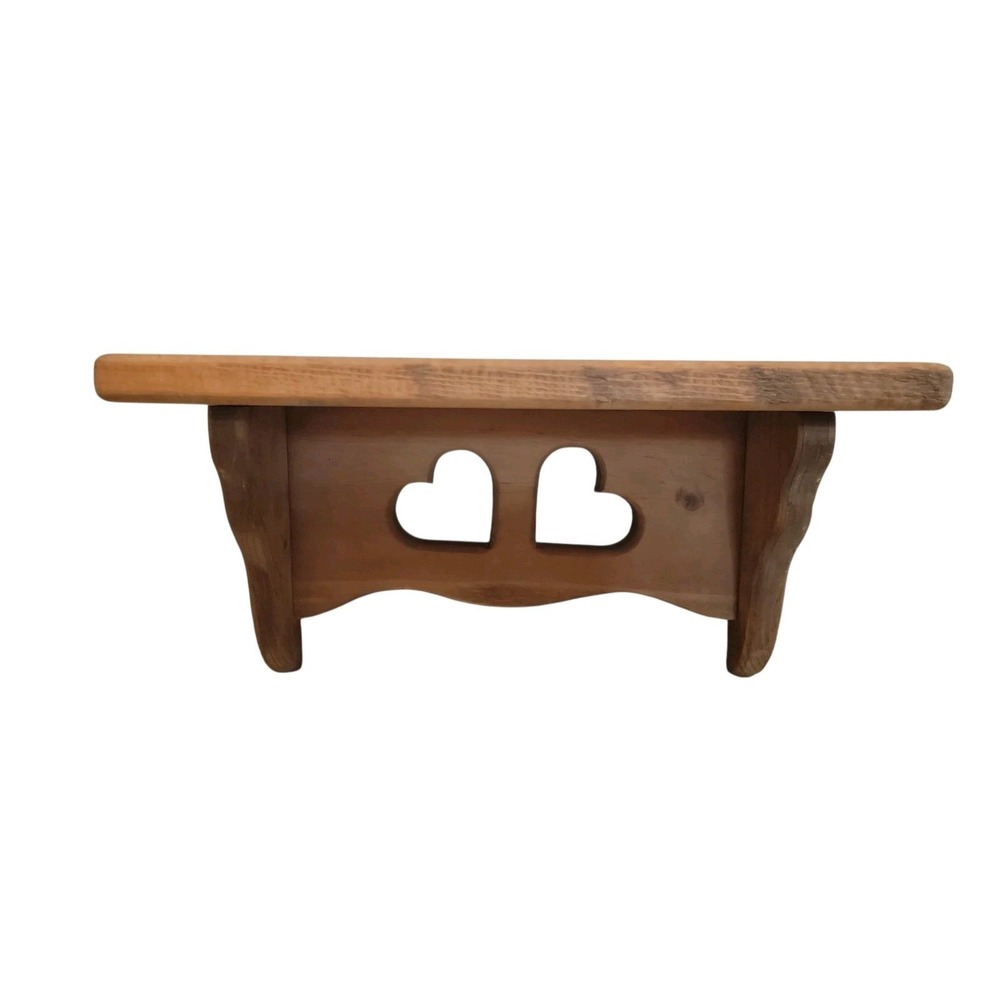 Wall Shelf Double Heart Cutouts Solid Wood 90's Handmade Cottagecore 13"×8"×5.5"